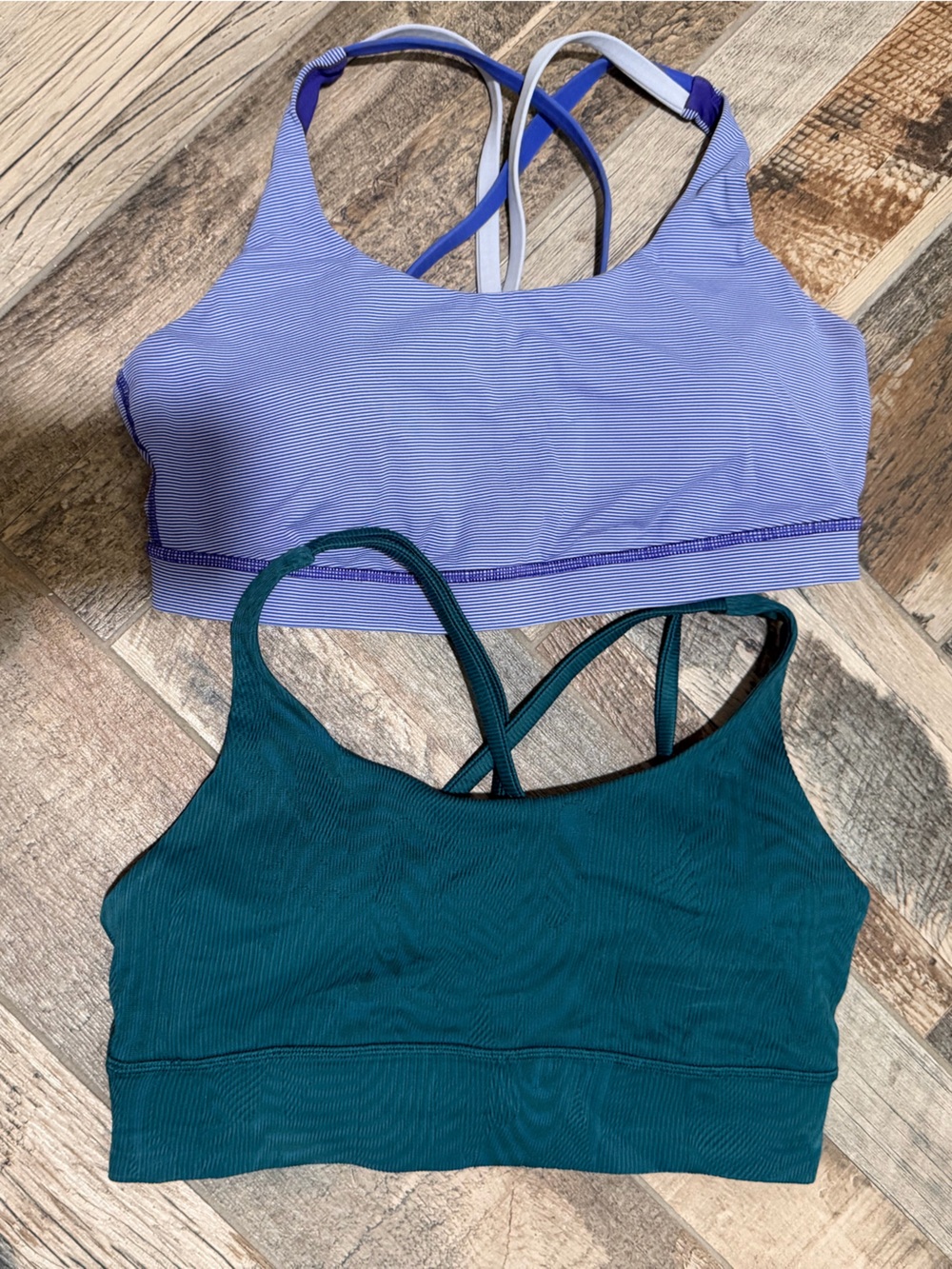 lululemon athletica blue stripe & Teal Strappy Sports Bras